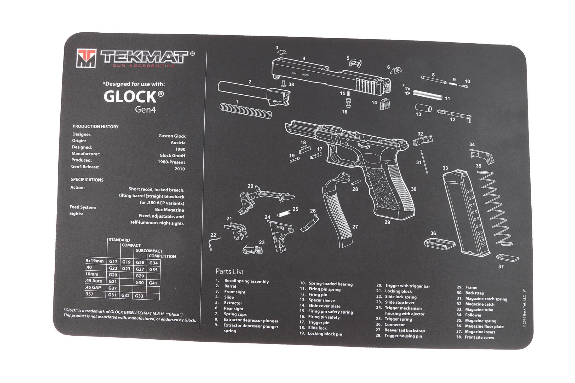 TekMat Glock Gen 4 Pattern Gun Cleaning Mat 17GLOCKG4